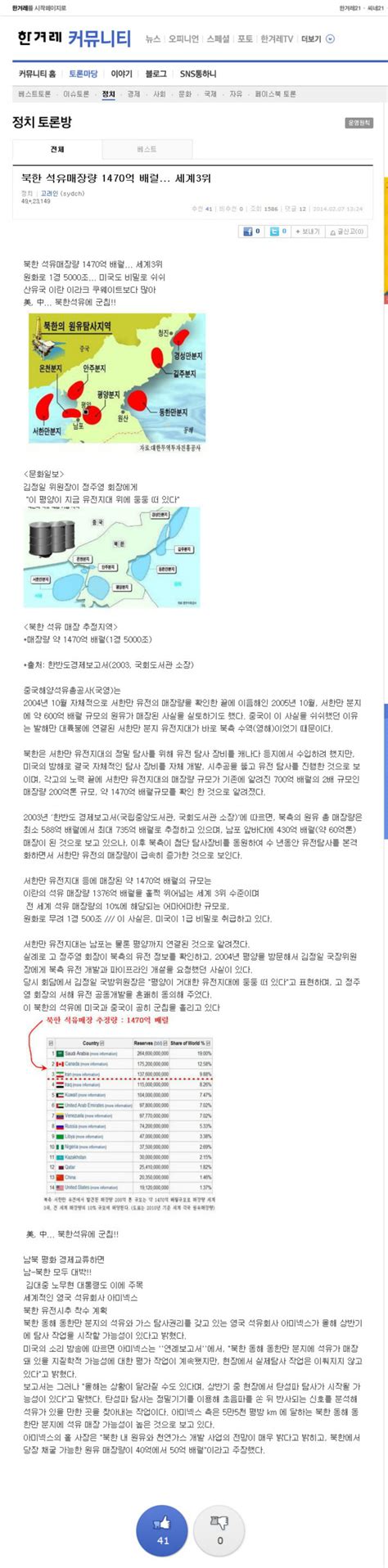 북한 석유매장량 세계 3위 보배드림 유머게시판