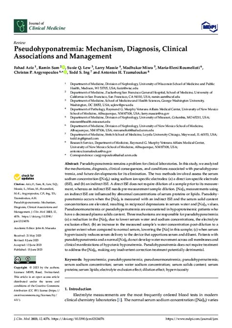 (PDF) Pseudohyponatremia: Mechanism, Diagnosis, Clinical Associations ...