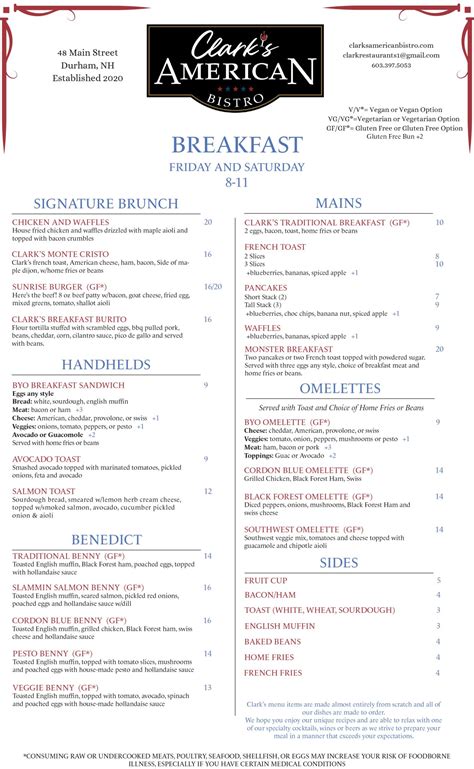 Menus – Clarks American Bistro