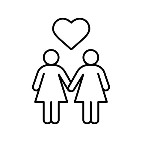 Lesbian Couple Linear Icon Thin Line Illustration Lesbian Girls With Heart Shape Above Contour
