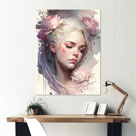 Wildon Home® Woman With Closed Eyes And Flowers In Her Hair Woman Floral Canvas Wall Art