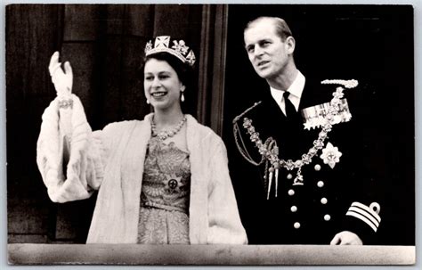 Postcard Rppc Queen Elizabeth Ii Coronation Philip Charles Anne Balcony