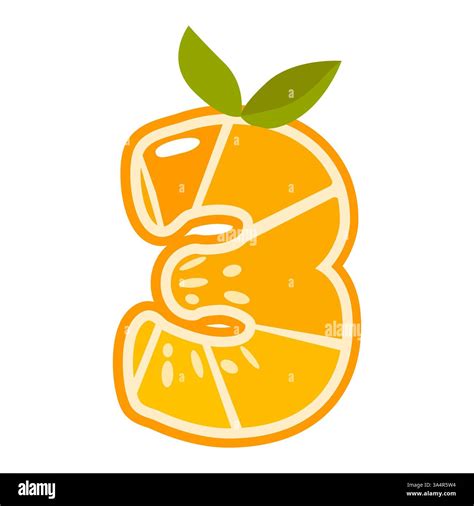 Orange fruit number Three. Orange in the shape of number 3. Vector