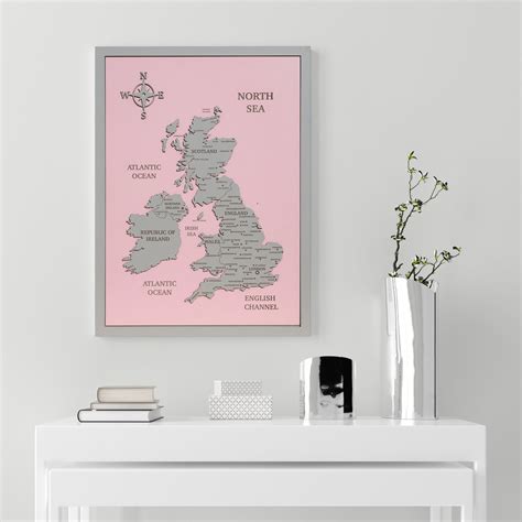 Pink Wooden United Kingdom Travel Map, Modern Adventure Map, 3D Effect