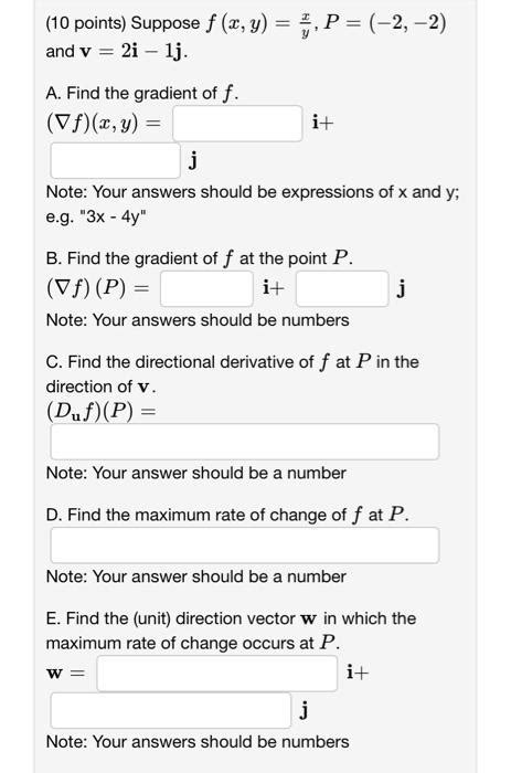 Solved 10 Points Suppose F X Y Yx P −2 −2 And V 2i−1j