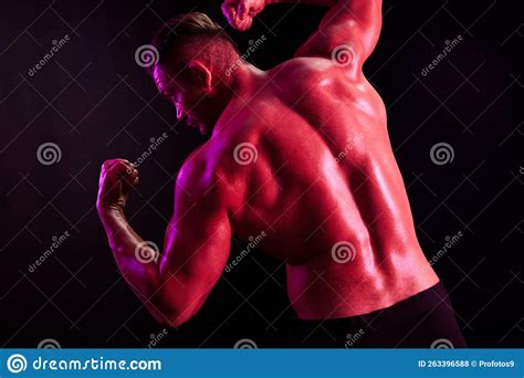 Man Professional Bodybuilder Athlete Naked Torso In Sports Isolated On Multicolored Background