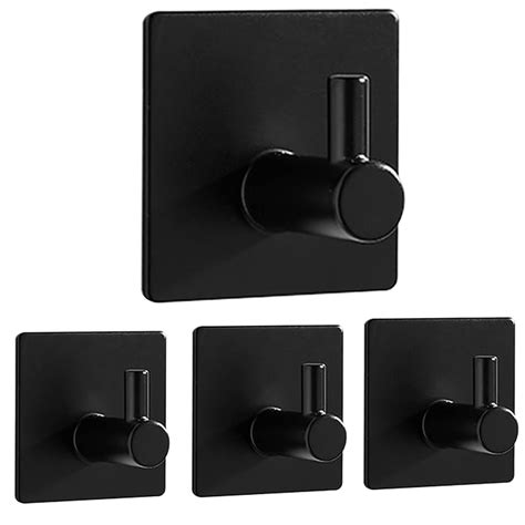 Buy Exgox Self Adhesive Hooks Heavy Duty 4 Pack Black Aluminum Alloy