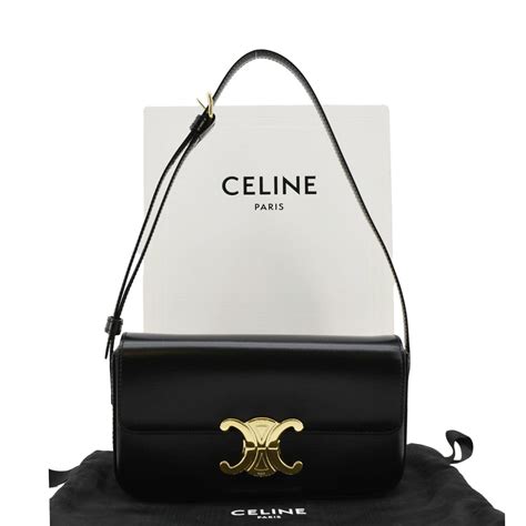 celine triomphe calfskin leather shoulder bag black
