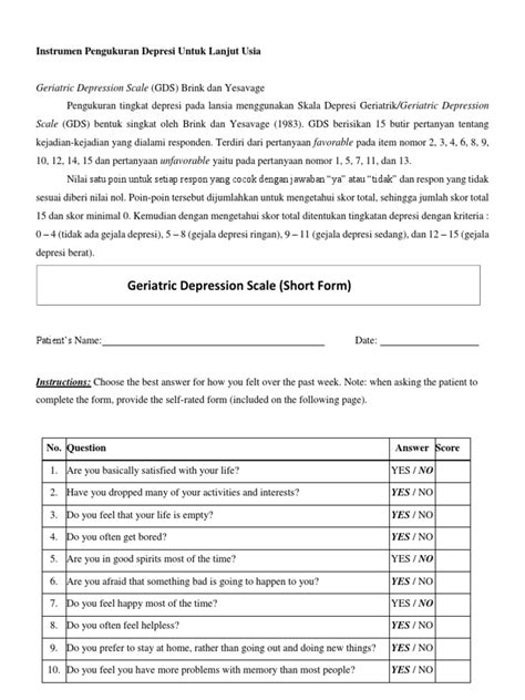 Geriatric Depression Scale Short Form Pdf Gangguan Depresi Mayor