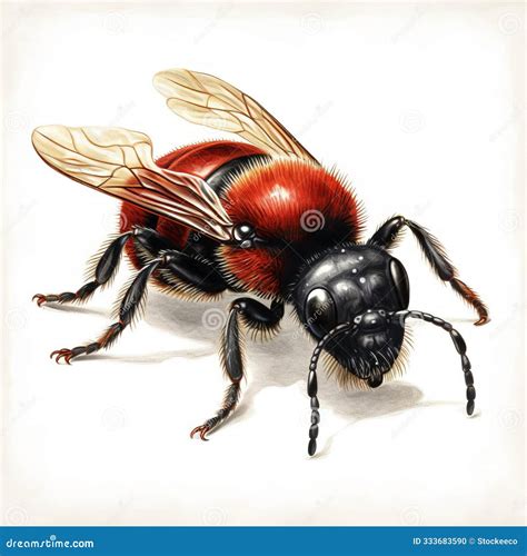 Vintage-style Illustration of Velvet Ant on White Background Stock