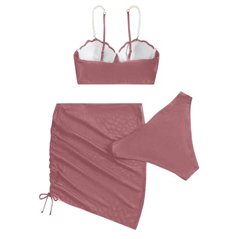 Women Swimsuit Pieces Bikini Set With Skirt Solid Push Up Bra Brief Bathing Suit Female