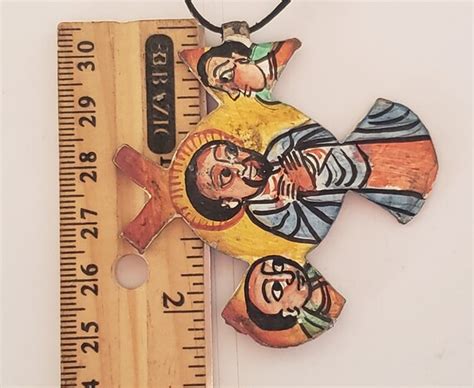 Ethiopian Coptic Painted Cross Handmade Religious Pai Gem