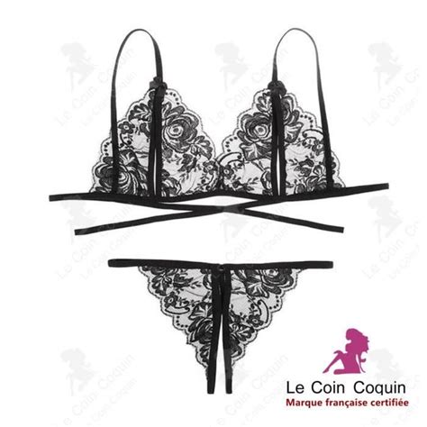 Sous vêtements femme ensemble sexy dentelle noir hot soutien gorge string à découpe élégant