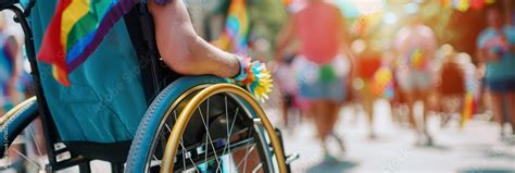 Inclusive Pride Image Of Disabled Gay Man In Wheelchair Celebrating LGBTQ Festival In The