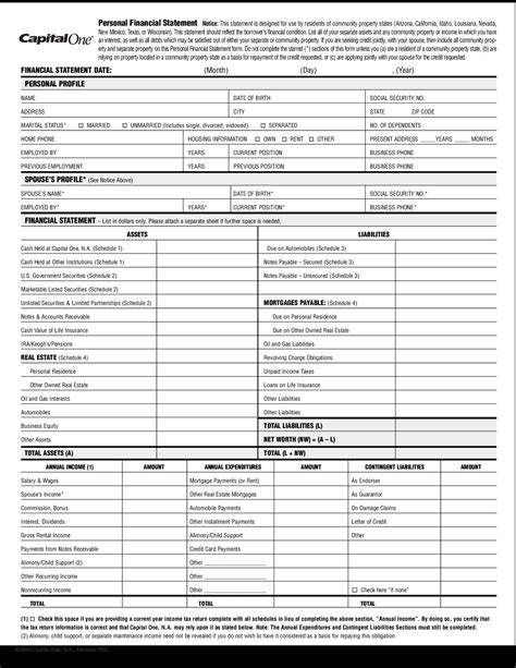 Fillable Capital One Financial Statement - PDFliner