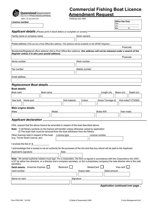 Commercial Fishing Boat Licence Amendment Request