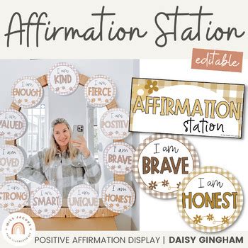 Affirmation Station Daisy Gingham Neutrals Classroom Decor TPT