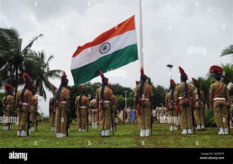 Policemen Standing At The Flag Hoisting Ceremony During The Celebration