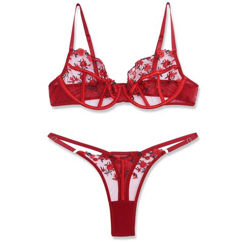Vorixia Lingerie Sexy Bra And Panty Set For Women See Through Sheer Underwear Cute Exotic Foral