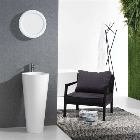 Buy Vetto Free Standing Solid Surface Resin tone Modern Pedestal Sink 16 inch RS-L400 on ...