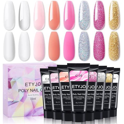 ETYJO Kit de uñas de poligel colores de poligel con purpurina rosa nude fl oz juego de