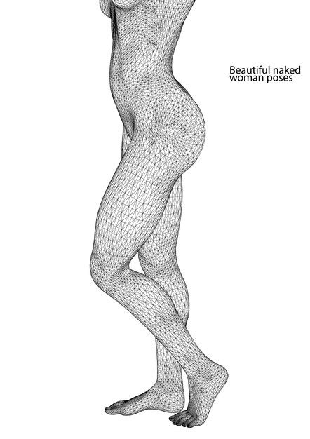 Premium Vector Beautiful Naked Woman Poses Female Body D Wireframe Vector