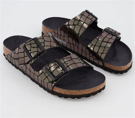 Birkenstock Arizona Two Strap Sandals Gator Gleam Black Womens Sandals