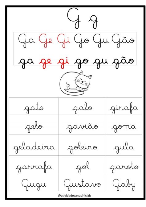 Ficha De Leitura Ga Go Gu Gão - G g Ga Ge Gi Go Gu Gão g
