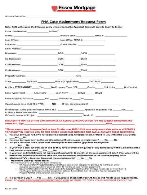 Fillable Online FHA Case Assignment Request Form Fax Email Print