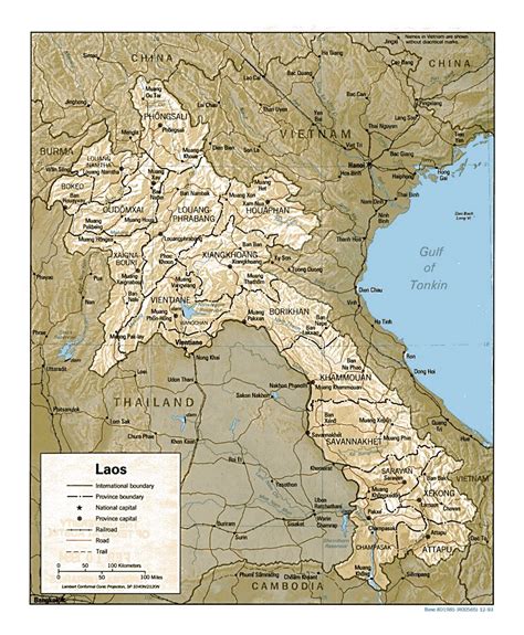 Detailed Political And Administrative Map Of Laos With Relief Roads Railroads And Major Cities