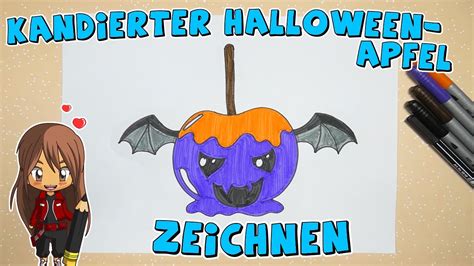 Kandierter Halloween Apfel einfach malen für Kinder ab 7 Jahren