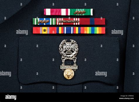 Service Award Ribbons And Marksman Badge On Us Military Dress Uniform