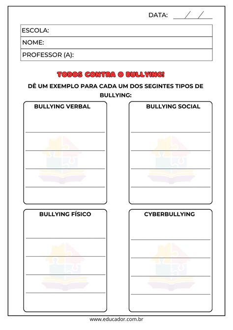 Atividades Sobre Violência Para Imprimir - Atividades sobre bullying para imprimir com plano de aula alinhado à ...