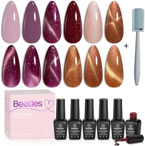 Amazon Beetles Cat Eye Gel Nail Polish Set Colors Purple Glitter Nude Sparkle Stunning