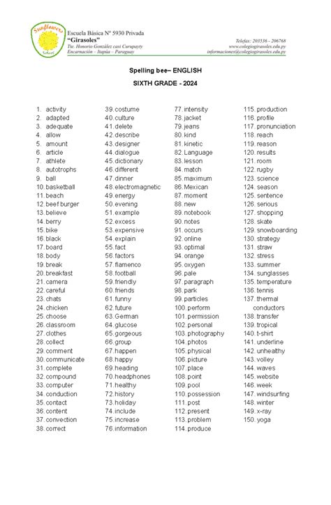 grade spelling bee ingles spelling bee english sixth grade