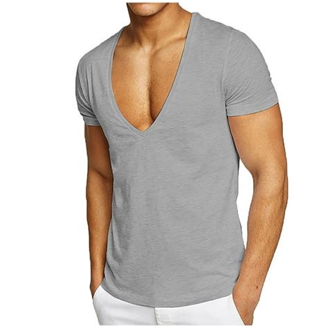 Aimik George Mens Deep V Neck T Shirt Stretch Muscle Gym Workout Tee