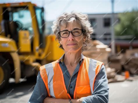 Woman working on a construction site construction hard hat and work