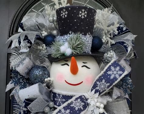 Blue Snowman Wreath Christmas Wreaths Front Door Blue Christmas Wreath Christmas Decor