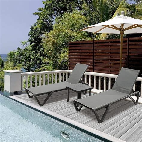 Autmoon 3 Piece Aluminum Outdoor Patio Chaise Lounge Chair Set With