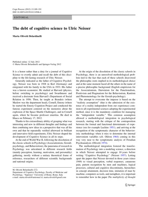 (PDF) The debt of cognitive science to Ulric Neisser