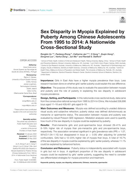 Pdf Sex Disparity In Myopia Explained By Puberty Among Chinese Adolescents From To
