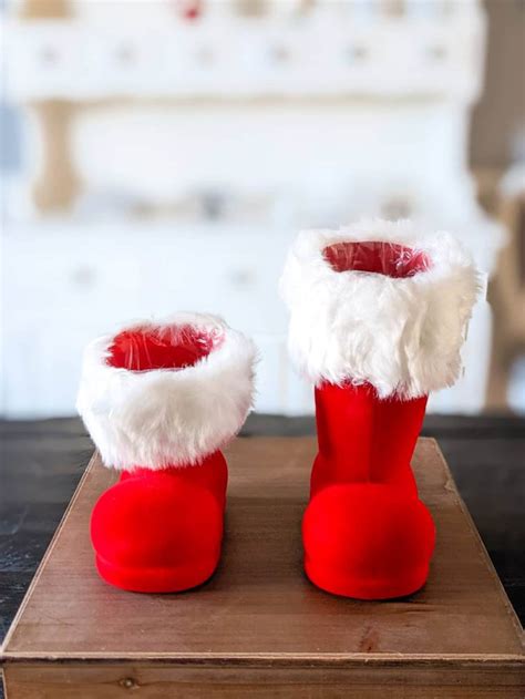 Santa Boot Vase Red Flocked Santa Boot Santa Boot Planter Etsy