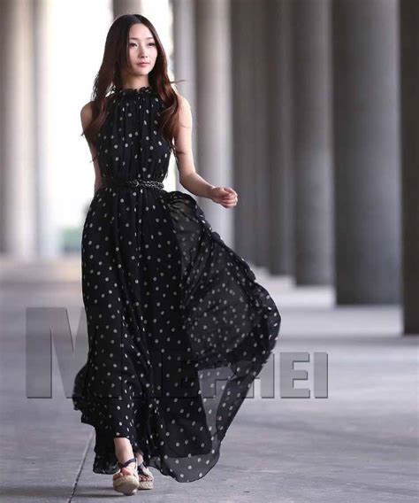 Long Dress Hitam Polkadot Simple Jual Model Terbaru Murah