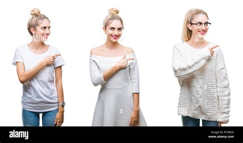 Collage De Belle Jeune Femme Blonde Sur Fond Blanc Fond Isol Avec Un Sourire Enjou Face De