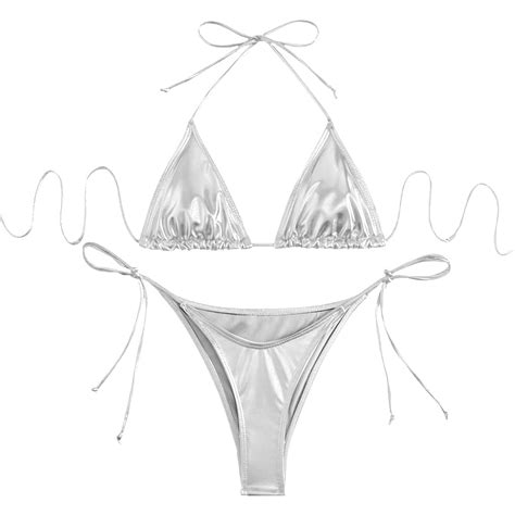 Wiueurtly Bikini Sets For Women Sparkly Hot Gold Solid Color Swimsuit Set Bikini Swimsuits