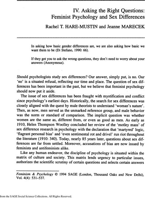 Iv Asking The Right Questions Feminist Psychology And Sex Differences