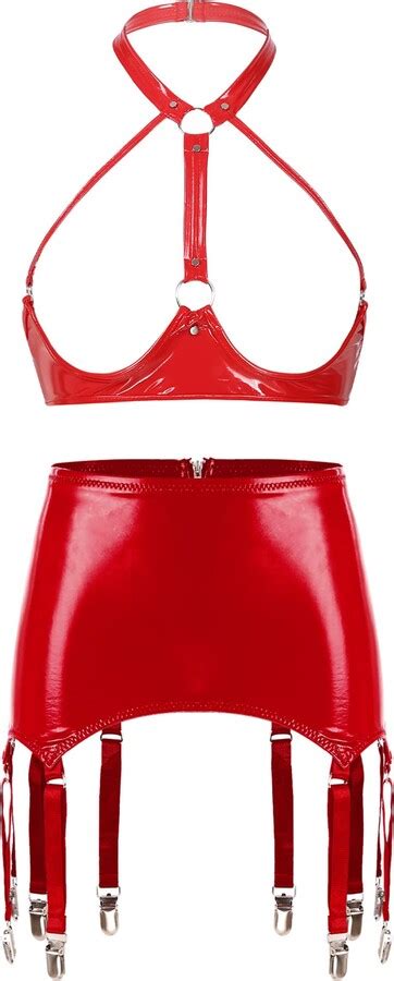 CHICTRY Woman S Piece Cup Balconette Shelf Bra Mini Skirt Garter Belt Set Lingerie Set Red