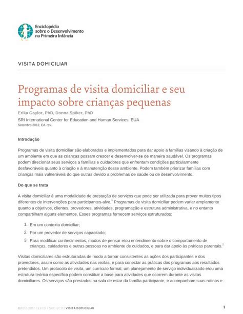 Pdf Programas De Visita Domiciliar E Seu Impacto Sobre