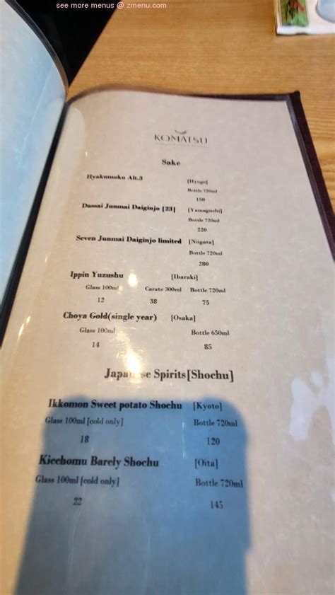 Menu at Komatsu Japanese Restaurant, Rhodes