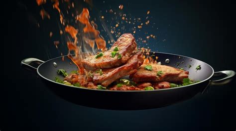 Premium Ai Image A Frying Pan Filled With Meat And Vegetables